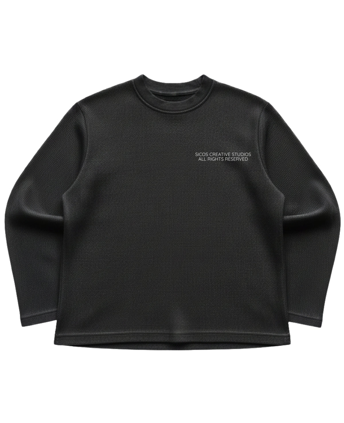 Black waffle knit oversized full-sleeve Front Design